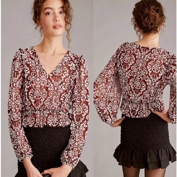 Anthropologie Tops - Anthropologie Jacquard Peasant Blouse Size M